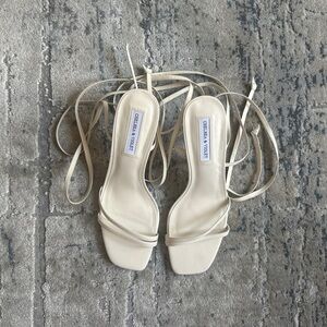 Cream Lace Up heel Sandals